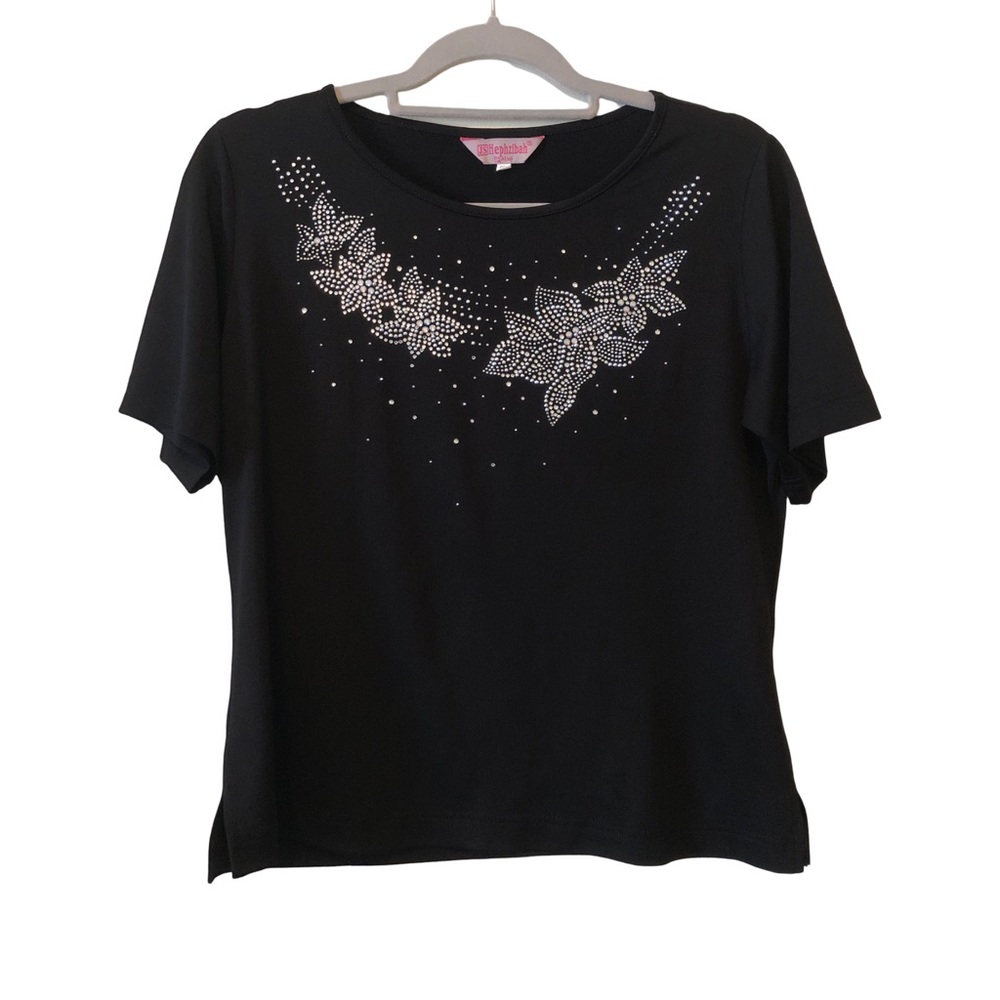 Vintage Black Sequin Blouse 80s 90s Party Short Sleeve